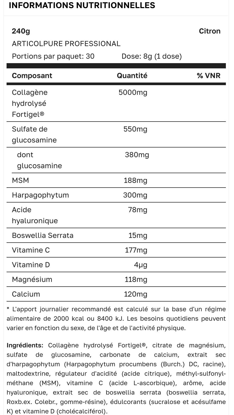 ARTICOL PURE PROFESSIONAL - 240g - Goût Citron