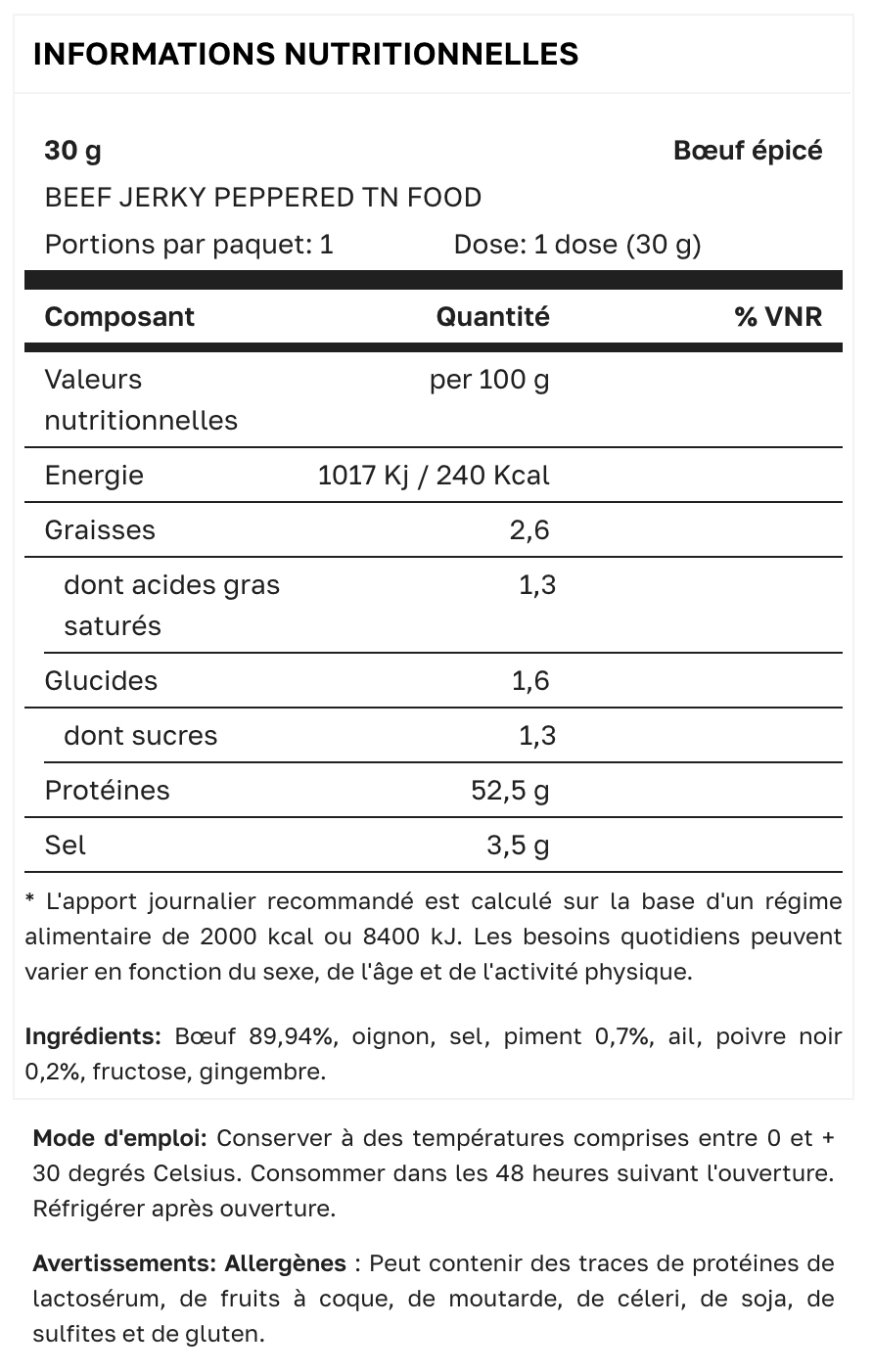 BEEF JERKY - Bœuf Séché 30g - Au Poivre