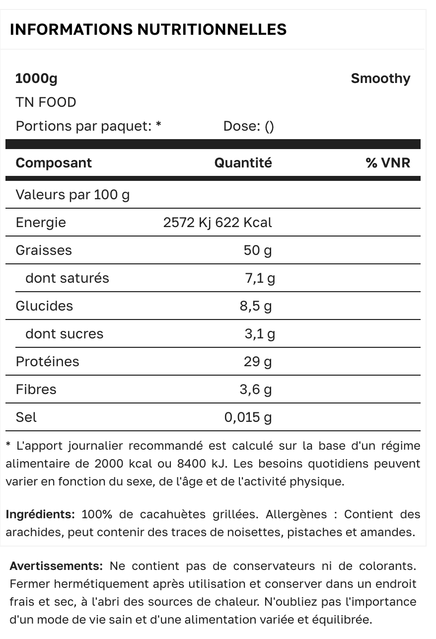 BEURRE DE CACAHUÈTES SMOOTHY 1kg