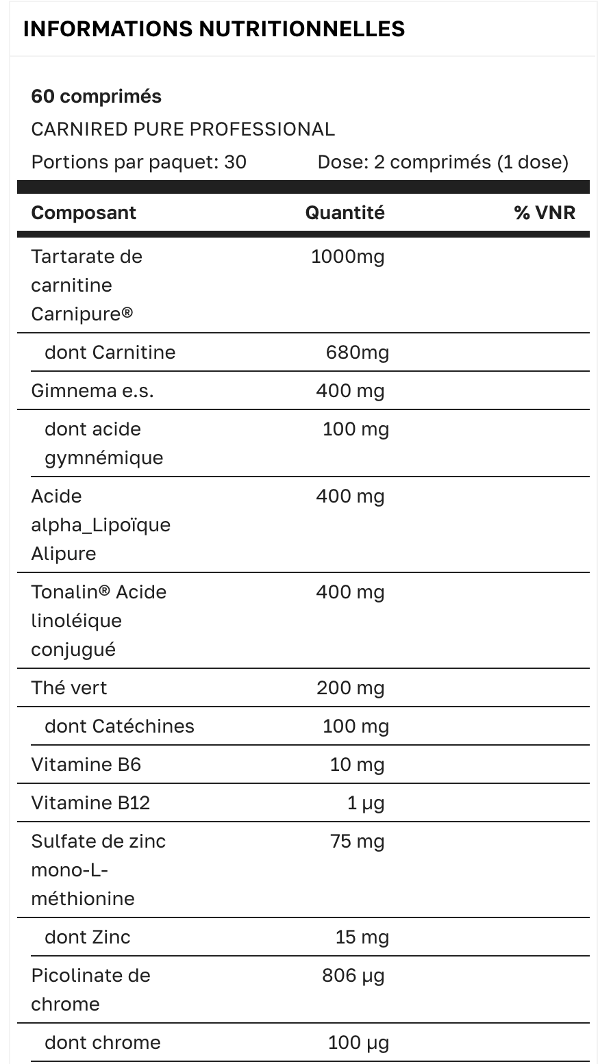 CARNIRED PURE PROFESSIONAL 60 TABS