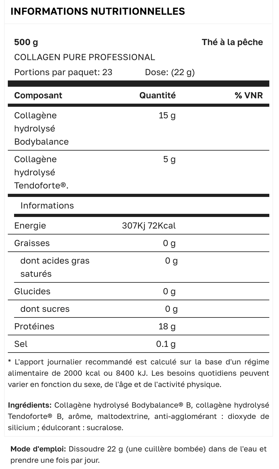 COLLAGEN PURE PROFESSIONAL 500g - Thé à la pêche