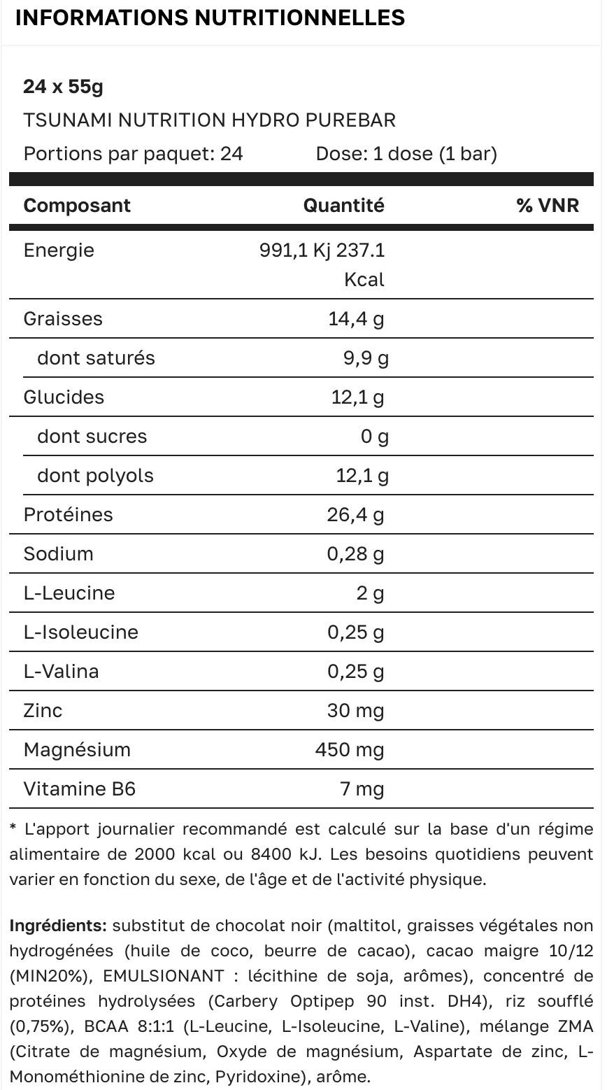 HYDRO PURE BAR - 55 G - Chocolat Noisettes