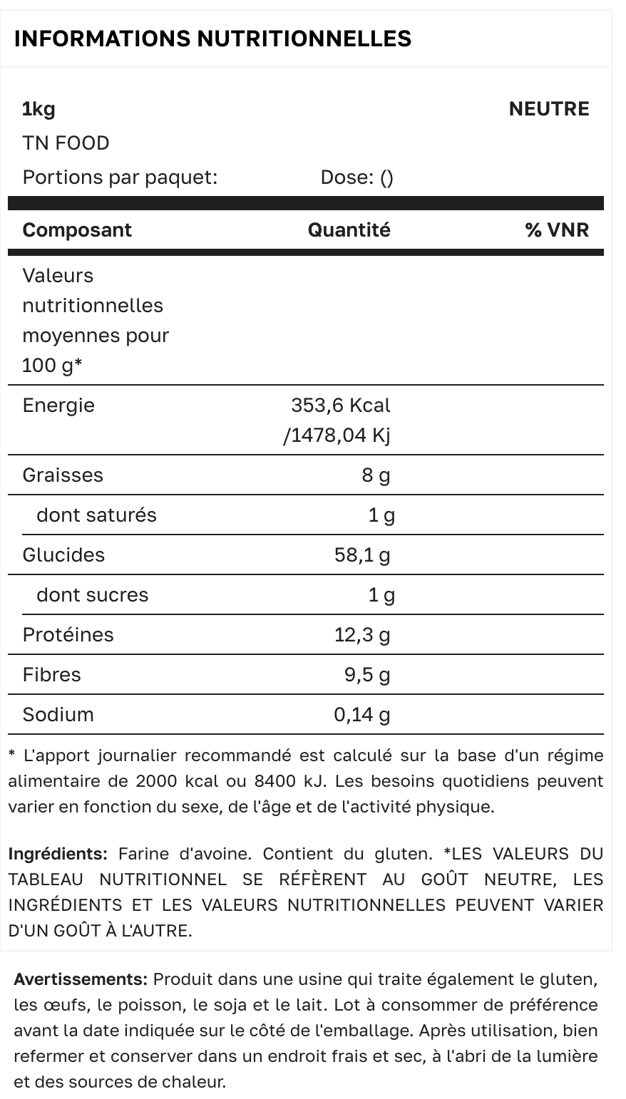 Farine de flocons d'avoine instantanés - Nature - 1kg