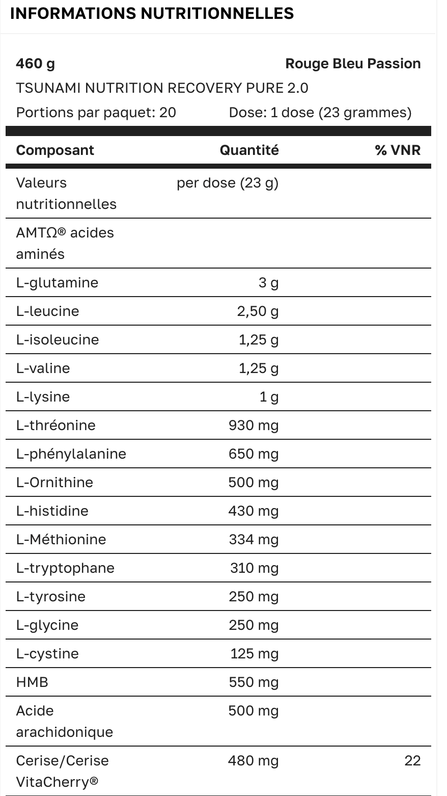 RECOVERY PURE PROFESSIONAL 2.0 - 460g - Fruits de la Passion